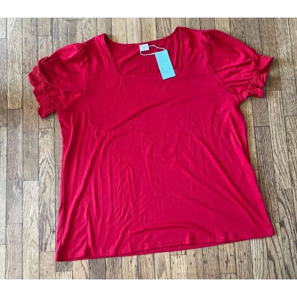 Wihol Red Vibrant 3XL Women’s Top Puffy Sleeve New